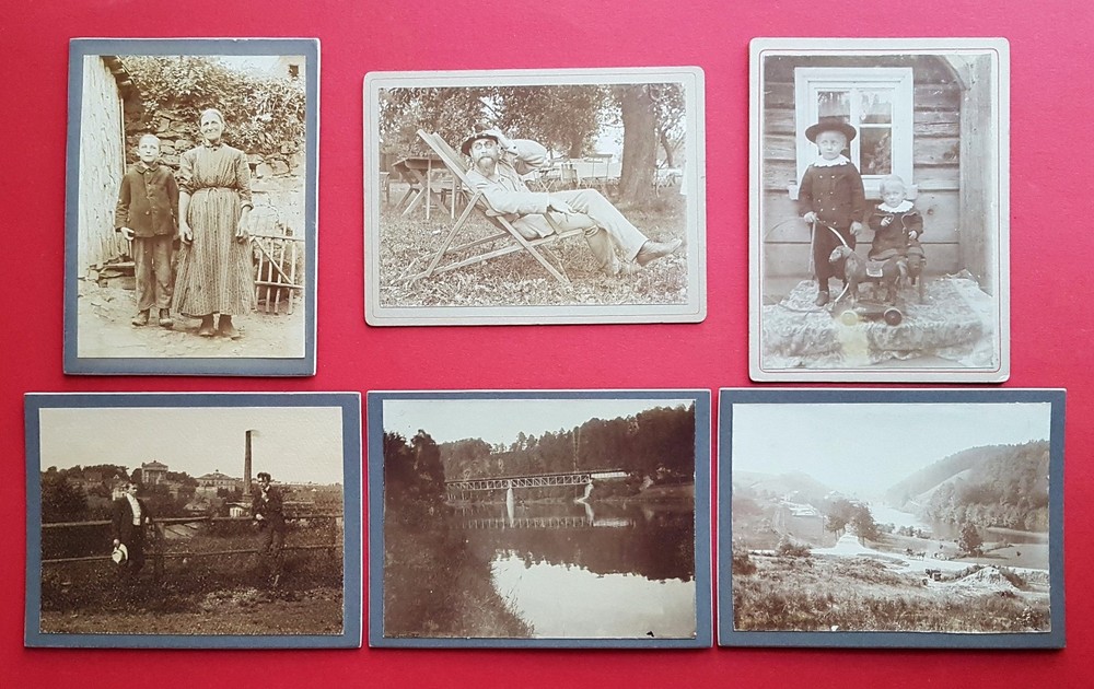 6 x Hardboard Photo Where? Circa 1900 Types Woman Children Man Bridge (F16537