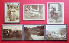 6 x Hardboard Photo Where? Circa 1900 Types Woman Children Man Bridge (F16537
