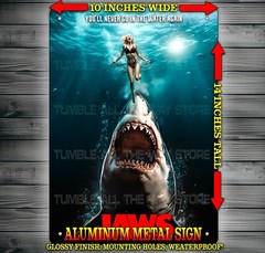 Jaws 70s Great White Shark Horror Movie Metal Sign Wall Art 10″ x 14″