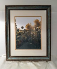 Picture Sunflowers Double Matted Teal Frame Signed Photography 19 x 22.5″ NEW