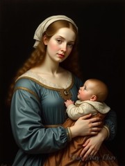 A3 Photo Mother Child Tenderness Artistic Glossy Paper Decor -017