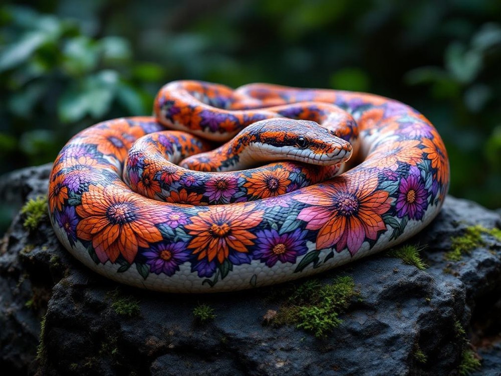 Floral Snake Beautiful Digital Art Transparent Download PNG File