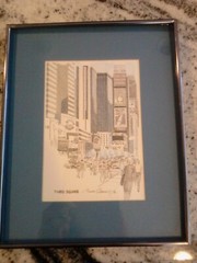 Bruce Arvon Times Square Drawing Framed and Matted 8 x 10
