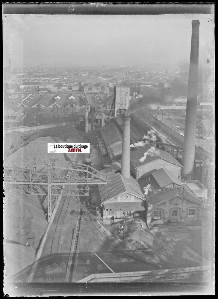 Factory, Industry, Vintage Glass Photo Plate, Black & White Negative 6X9 CM