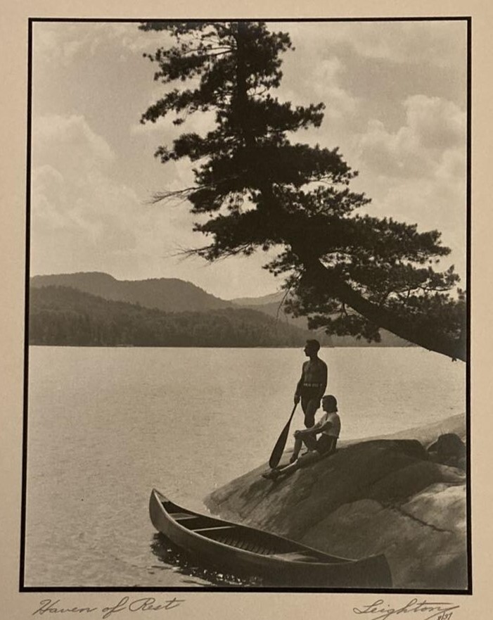 1937 «Haven Of Rest» Couple In Shade W/ Canoe Art Deco Photograph By Leighton