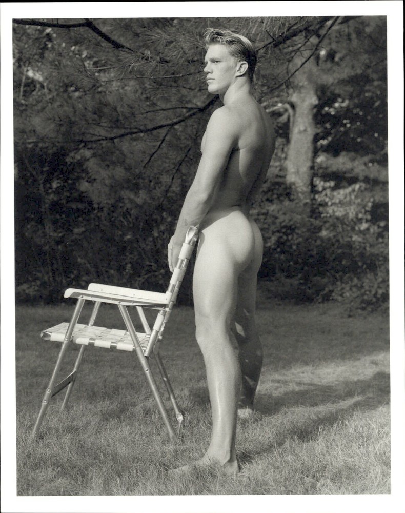1990 Bruce Weber Nude Male Model With Lawn Chair Art Photo Gravure
