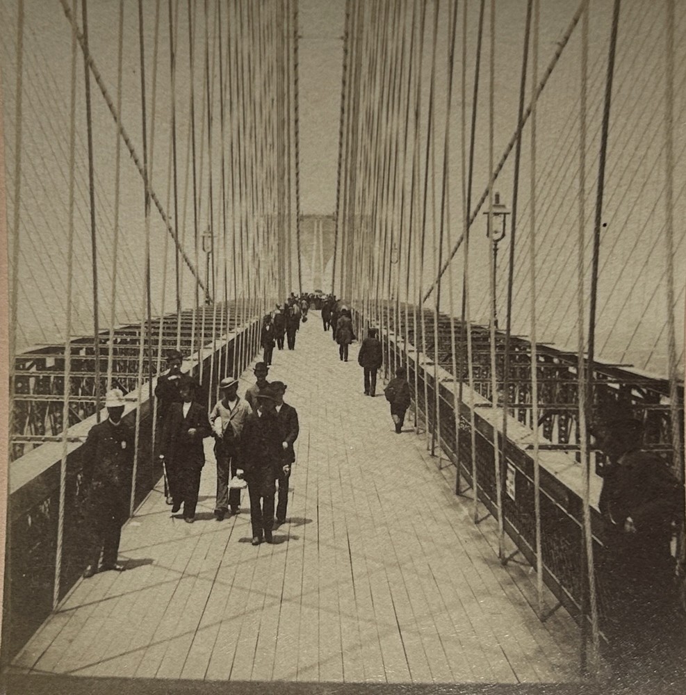 USA United States New York Brooklyn Bridge 1883 Photo Stereo Vintage Citrate