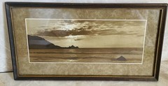 Vintage Sepia Coastal Seascape Photograph Framed & Matted