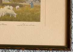 Rare David Davidson Hand Colored Photo «In Green Pastures» Sheep & Shepherd