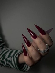 Press on Nails Long, Stiletto Halloween Plain Dark Wine Red Gothic Fake Nails…