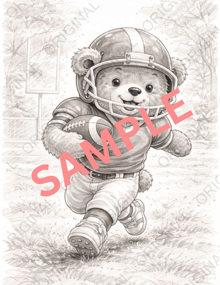 Digital Sketch Photo of Bear Playing Football