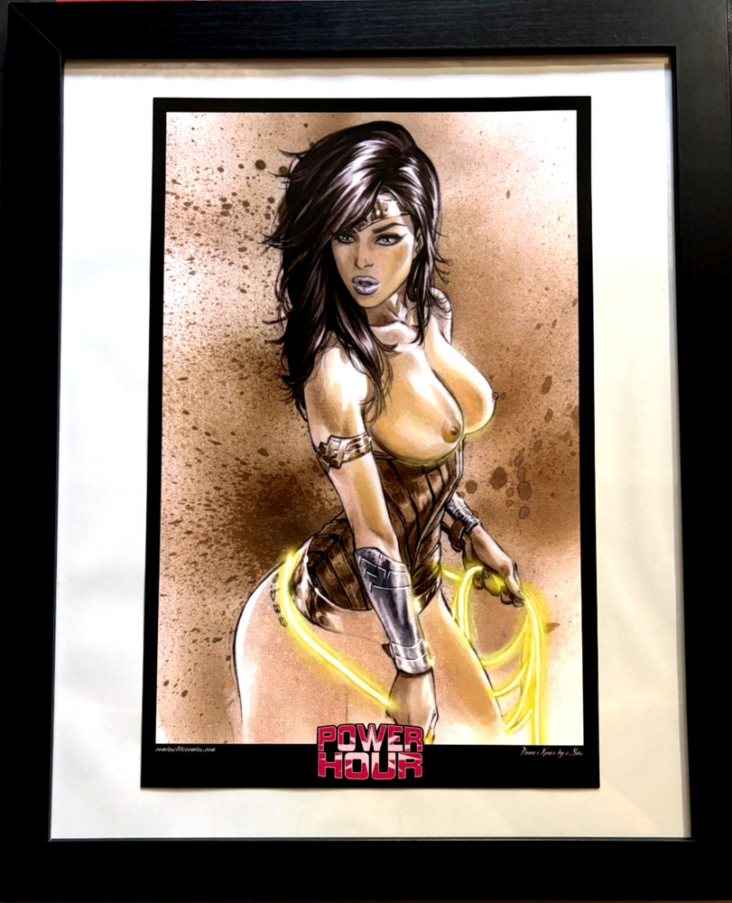WONDER WOMAN EBAS EXCLUSIVE TOPLESS ART PRINT IN BLACK FRAME LTD 100 NM+