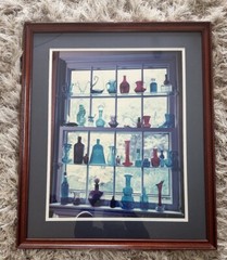 “Sunlit Memories in Colored Glass Bottles” Framed Photograph 21.5” X 25.5”