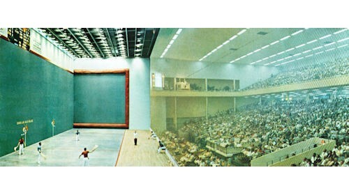8 1/2 x 11″ COLOR PRINT of VINTAGE POSTCARD DANIA BEACH JAI ALAI FRONTON INDOORS