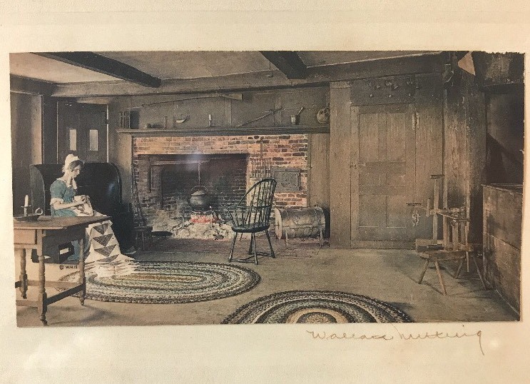 Interior Scene Quilting 1915 by Wallace Nutting Signed Framed A216