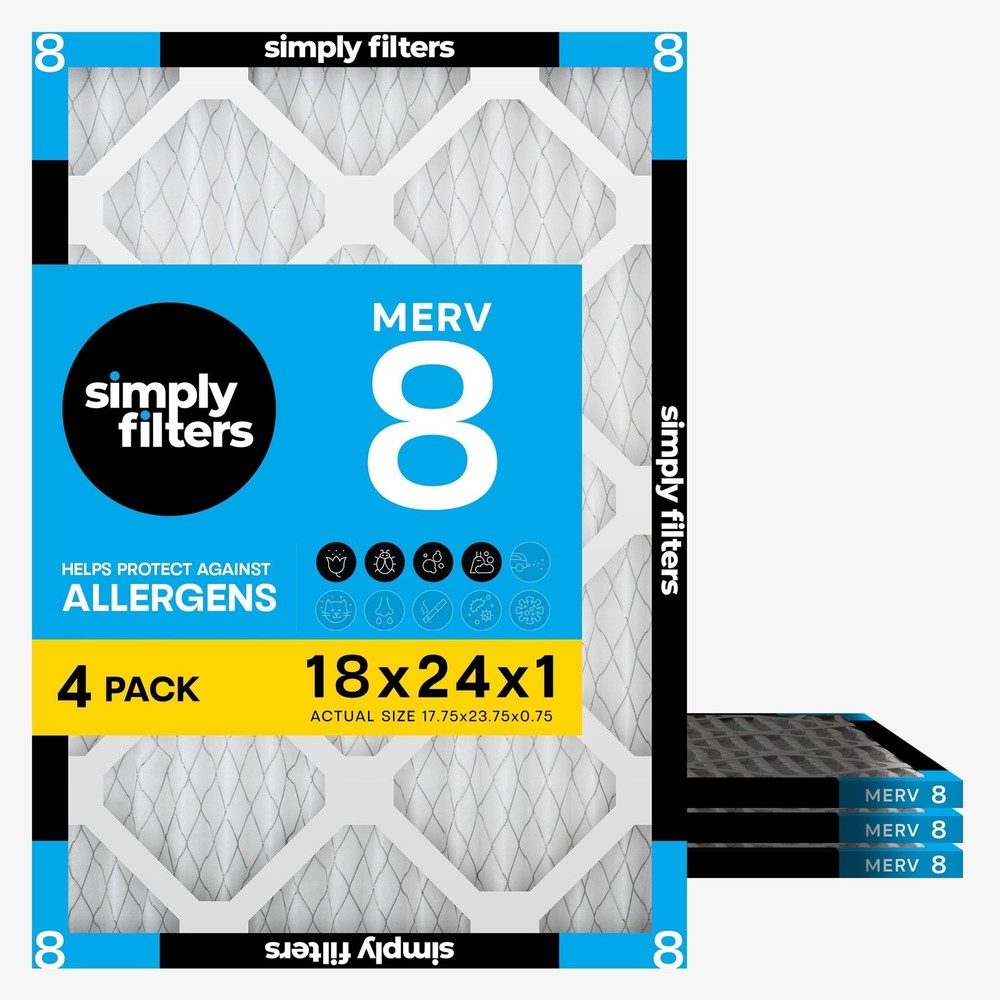 Simply 18x24x1 Air Filter, Merv 8, 4 Pack, For Home AC Furnace & HVAC (Actual…