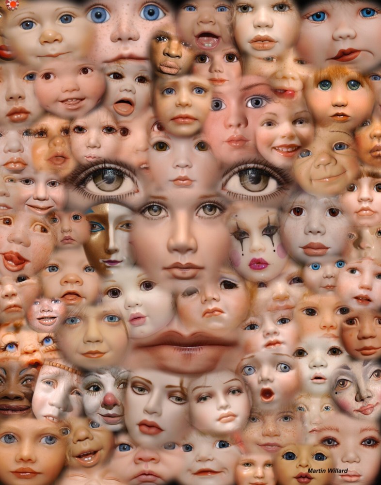 Beautiful composite Doll faces. 11×14 mounted on single weight board. NOT AI.