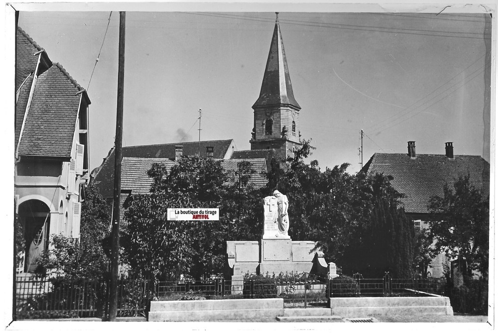 Hirsingue Church, Vintage Glass Photo Plate, Black & White Positive 10×15 Cm