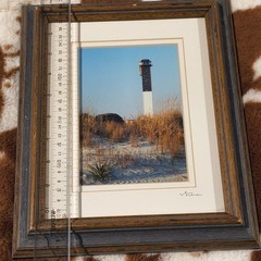V. Stone Signed Color Lighthouse Beach Photo, Portrait, Matted & Framed