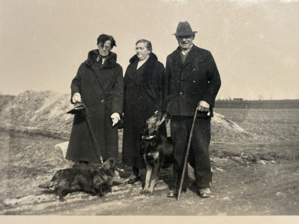 🐕 Walk with Two Dogs, Couple with Lady, ~1930/40s Original Photo 6×9