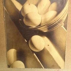 Antique Primitive Black & White Photo Of Farm Eggs / Rustic Red Wood Frame 15×13