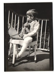 2 Photographs Boy with Toy Horse and Teddy Bear, Teddy Bear, Teddy