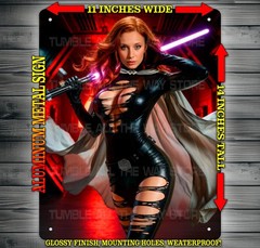 Sexy Mara Jade Cosplay Ripped Outfit Star Wars Metal Sign Wall Art 14″ x 11″