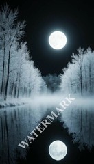 Digital Image Winter Forest River Moon Picture Wallpaper Desktop Wall Art A44