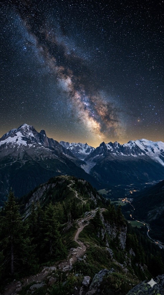 Photograph Image AI Print Milky Way Night Sky Over Mountain Landscape Stars