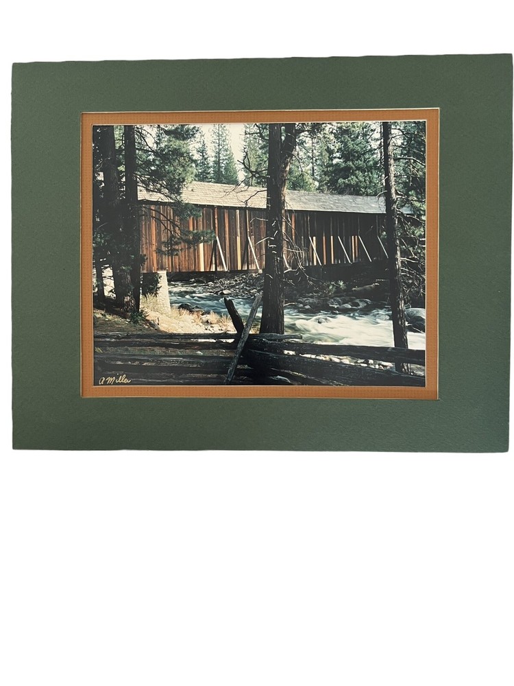 11 X 14 Matted Photo Of Covered Bridge At Yosemite Park Scenic Landscape Signed