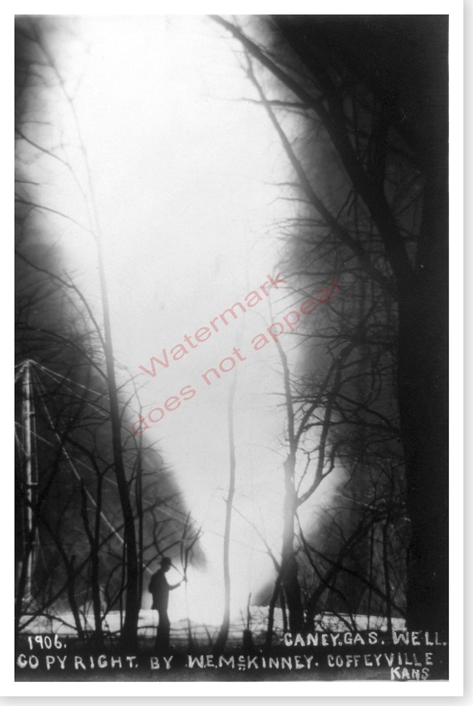 1906 Gas Well Fire In Caney Kansas Silver Halide Photo