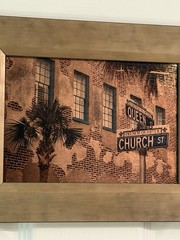 Charleston SC French Quarter Queen & Church St Sepia Photo Custom Framed Art EUC