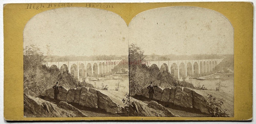 USA New York Harlem High Bridge Viaduct Photo c1860 Stereo Vintage Album