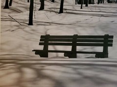 PARK BENCH IN SNOW ORIGINAL SIGNED ART PHOTO B&W STETTNER VTG MATTE NJ CAMERA