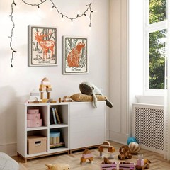 Framed Funny Woodland Deer Bear Canvas Wall Art Set of 2, Vintage Rustic Fore…