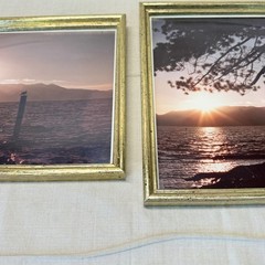 Vintage Framed Sunset Photography Pair Gold Tone Frames Wall Decor 1980s