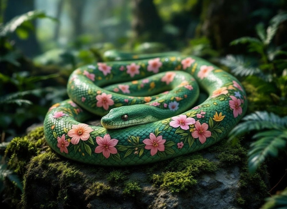 Floral Snake Beautiful Digital Art Transparent Download PNG File