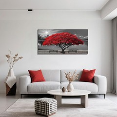 Mofutinpo Black and White Red Tree Wall Art Canvas Print Picture Large Red Tr…