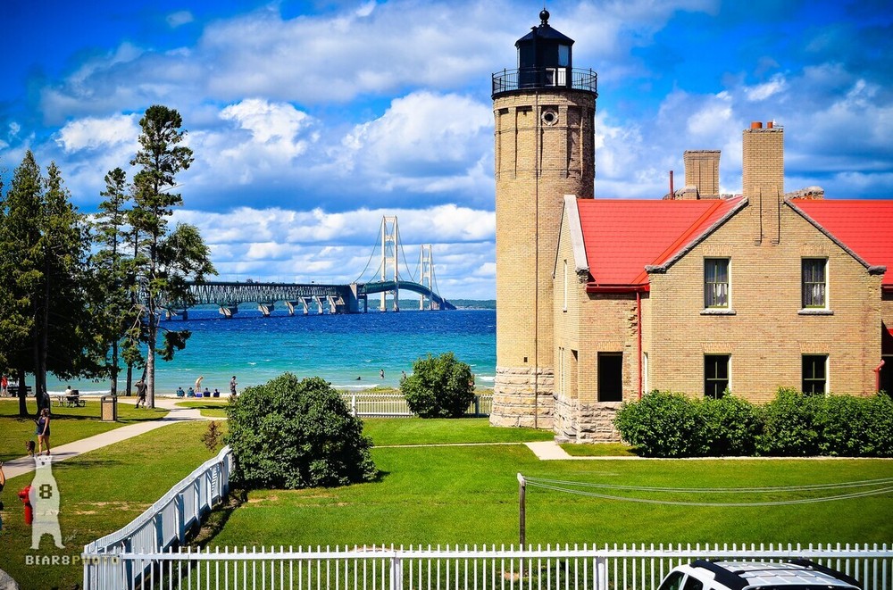 Mackinac Point Lighthouse and Mackinac Bridge Photo Prints, Mackinaw City, MI