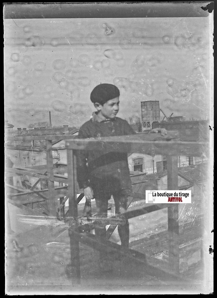 Factory Boy, Vintage Glass Photo Plate, Black & White Negative 6X9 CM