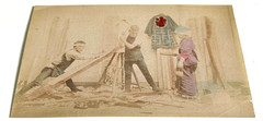 Antique Japanese Hand Colored Album Photo 3x Daily Life Scenes Meiji Era c1880