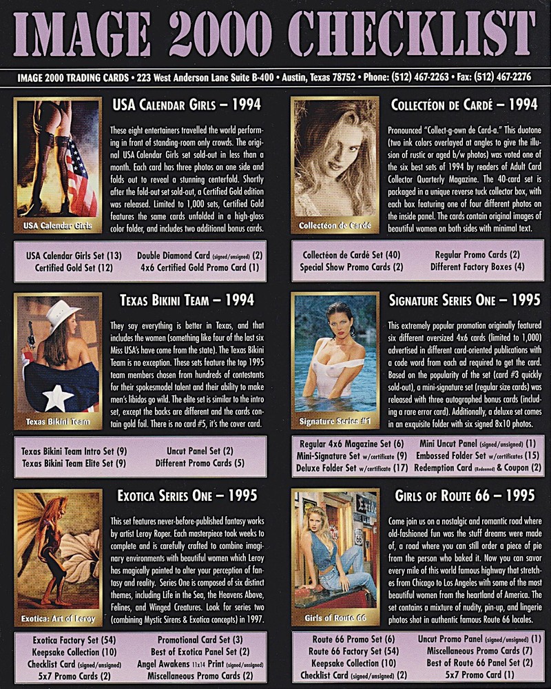 VINTAGE~IMAGE 2000~CHECKLIST of their CARD SETS~8X10 CARD STOCK~1996~XLNT