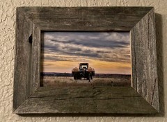 Tractor Photograph Authentic Barn Wood Frame 4×6 Farmer Texas Nature Sunset Art