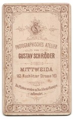 Photograph Gustav Schröder, Mittweida, Rochlitzer Str. 163, monogram of the photo