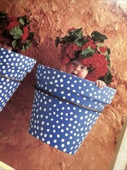 Anne Geddes Mediterranean Pots Trio 1996 Baby Photography Vintage Art 21×11