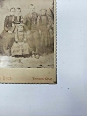 Antique Cabinet Card Photograph- Family of five nicely dressed 2 girls one boy