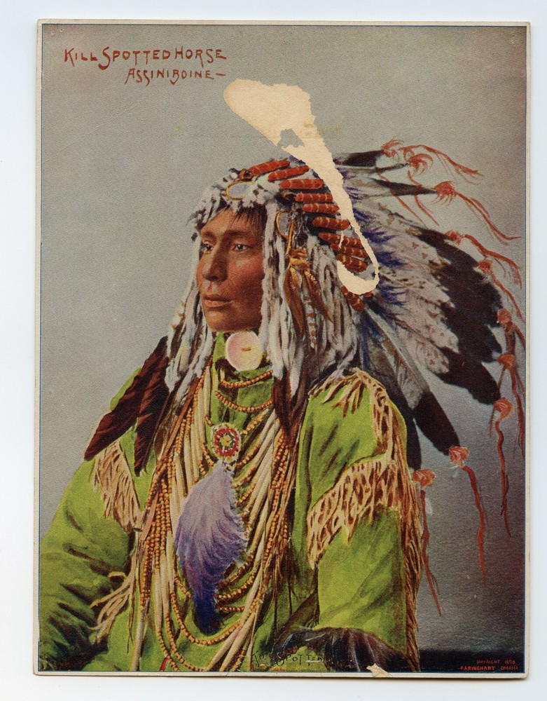 RARE 1898 FRANK RINEHART LITHOGRAPH INDIAN Kill Spotted Horse Assiniboine 8″x 6″