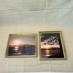 Vintage Framed Sunset Photography Pair Gold Tone Frames Wall Decor 1980s