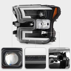 – for 2015-2017 Ford F150 Pickup [Built-In LED Low Beam] LED Tube Black Projecto