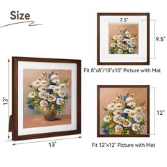 SNAPSHOT 12×12 Picture Frame, Natural Walnut Wood Photo Frame Set with Real H…